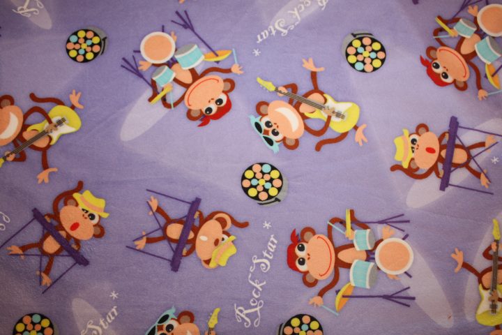 Rockstar Monkeys with Instruments on Purple Minky
