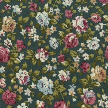 Liberty Floral Cream, Dark Pink & Beige  Flowers on Dark Green